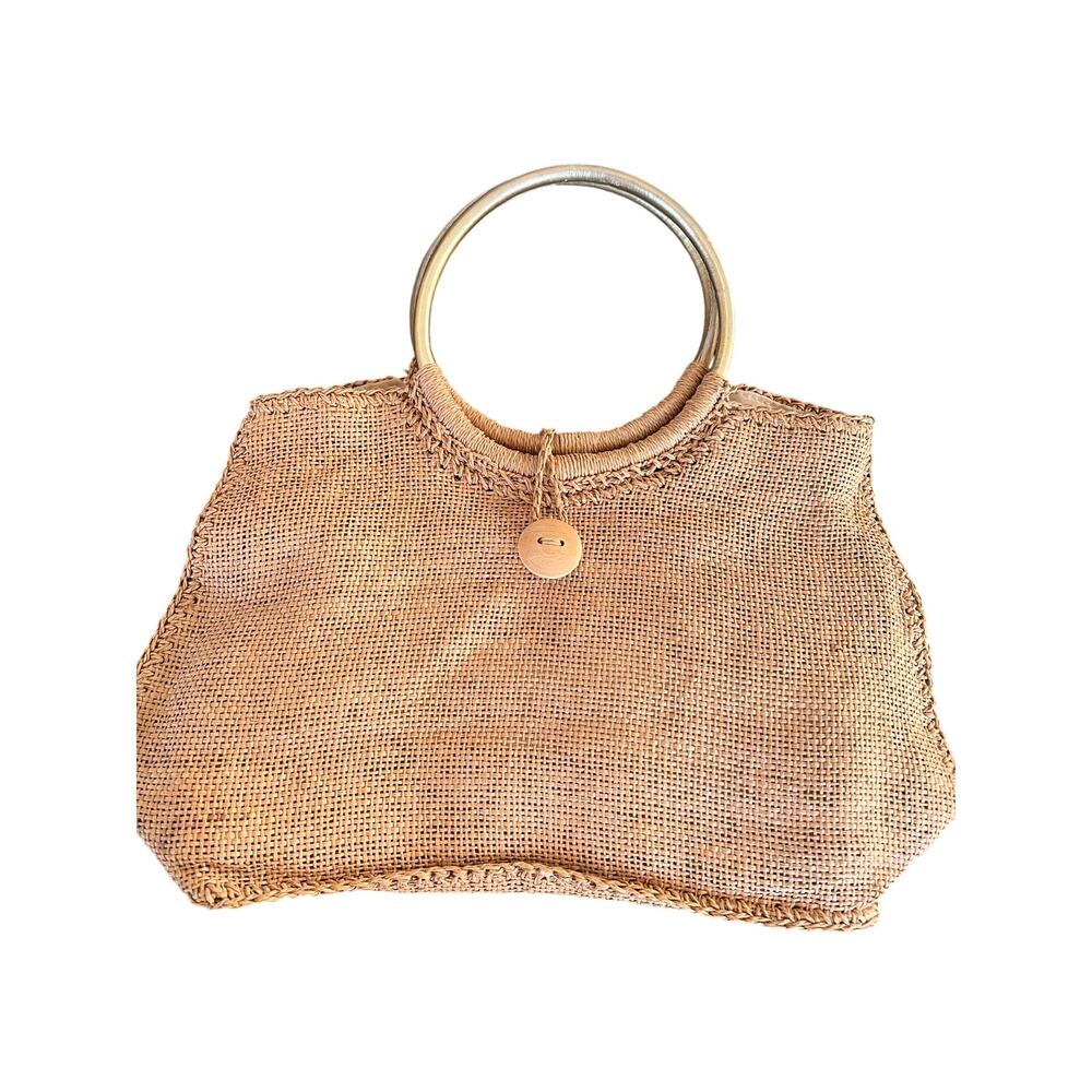 woven jute fiber woven purse tote hobo handbag ring handle Summer boho beach
